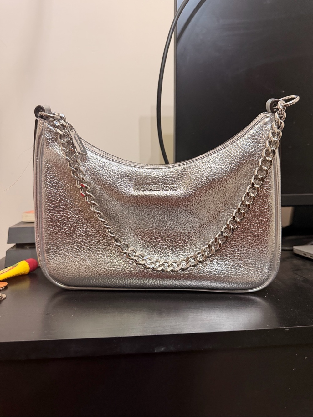Michael Kors Metallic Silver Chain-Handle Shoulder Bag